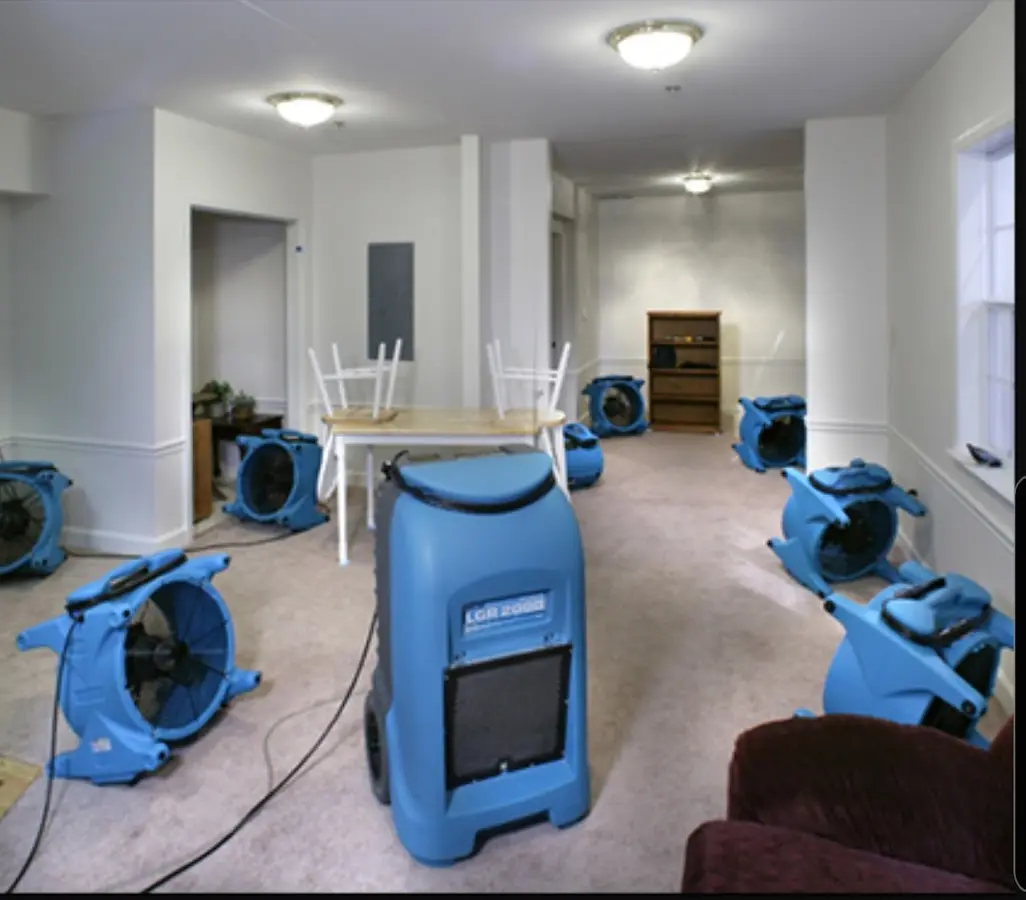 Air movers and dehumidifier setup for Water Damage Restoration in Forest Hill