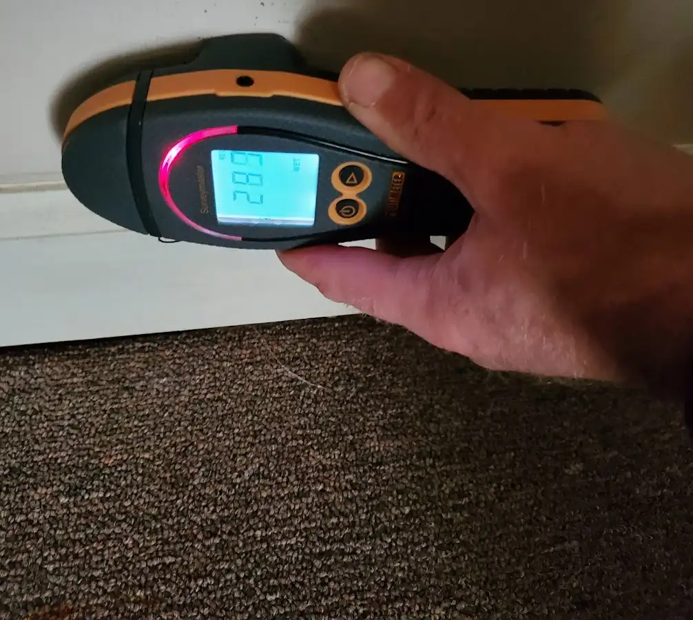 Moisture detection at baseboard during Storm Damage Restoration in Forest Hill